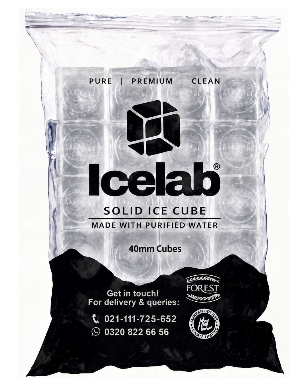 40 MM Solid Ice Cube Bag 800gm